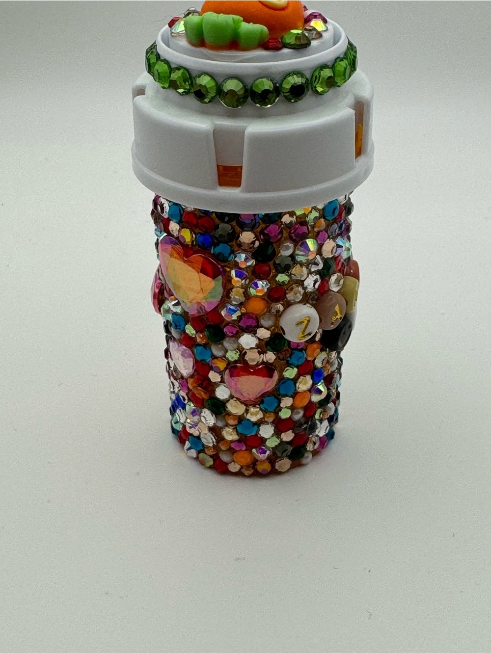 Hand Crafted Multicolor Rhinestone Pill Bottle Decor - Picture 5 of 5